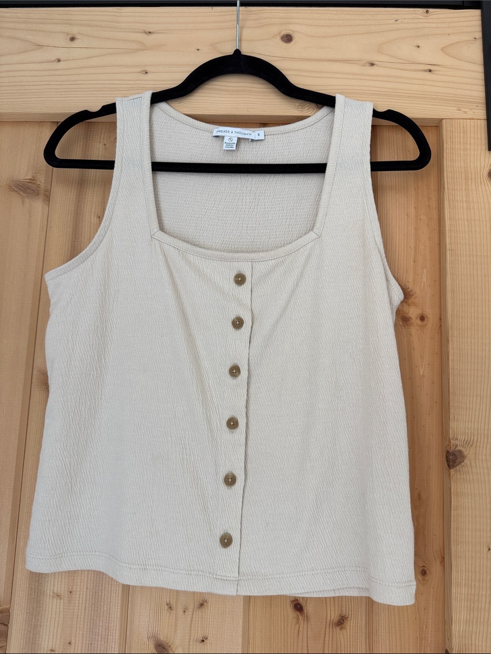 Cream Button-Front Square Neck Tank